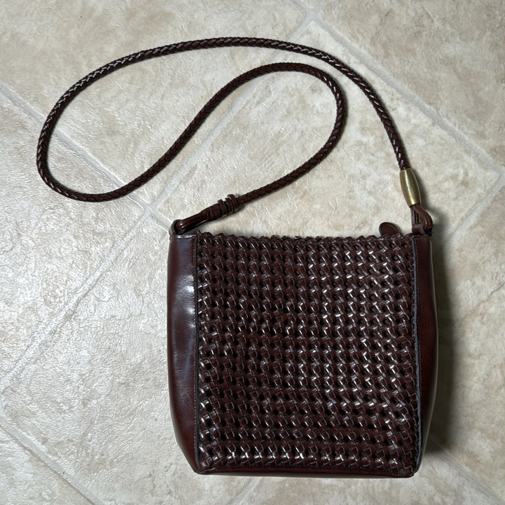 Vintage Liz Claiborne Brown Braided Leather Crossbody Bag